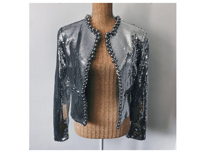 Paco Rabanne Silver Sequin Cropped Jacket Silvery - view 2