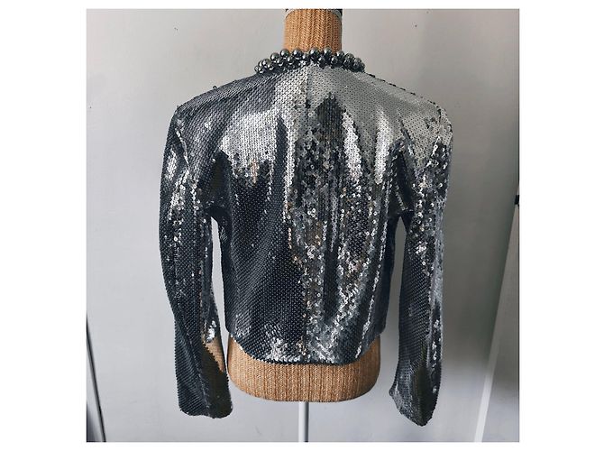 Paco Rabanne Silver Sequin Cropped Jacket Silvery - view 4