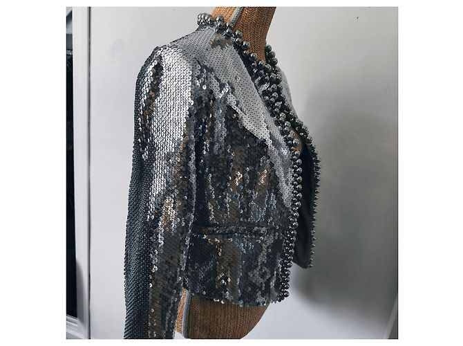 Paco Rabanne Silver Sequin Cropped Jacket Silvery - view 5