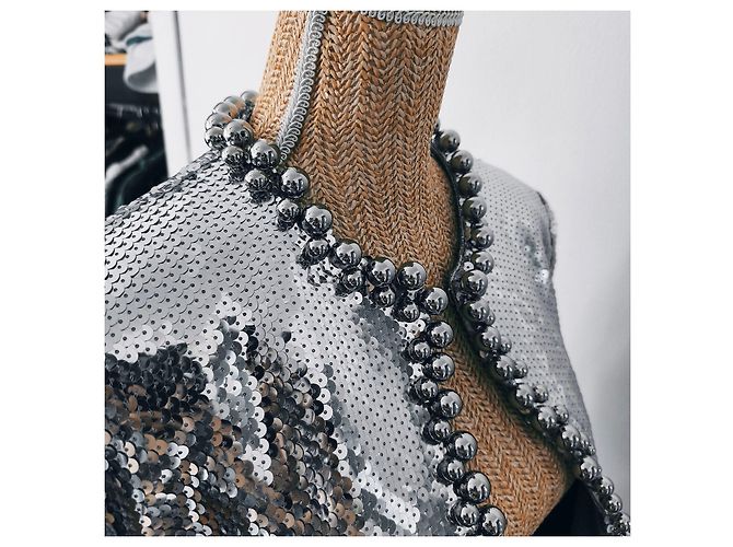Paco Rabanne Silver Sequin Cropped Jacket Silvery - view 6