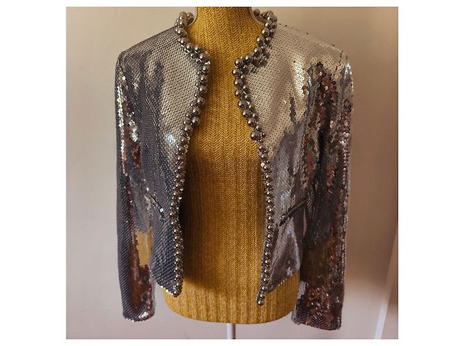 Paco Rabanne Silver Sequin Cropped Jacket Silvery - view 7