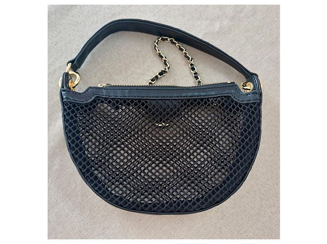 Chanel Handtasche aus gestepptem Leder und Mesh mit passendem Beutel Schwarz - Ansicht 6
