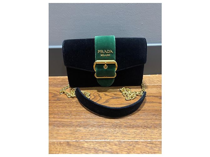 Borsa a tracolla Prada Cahier in velluto con catena Nero Verde - vista 11