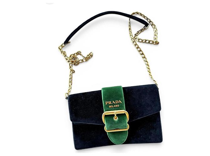 Borsa a tracolla Prada Cahier in velluto con catena Nero Verde - vista 2