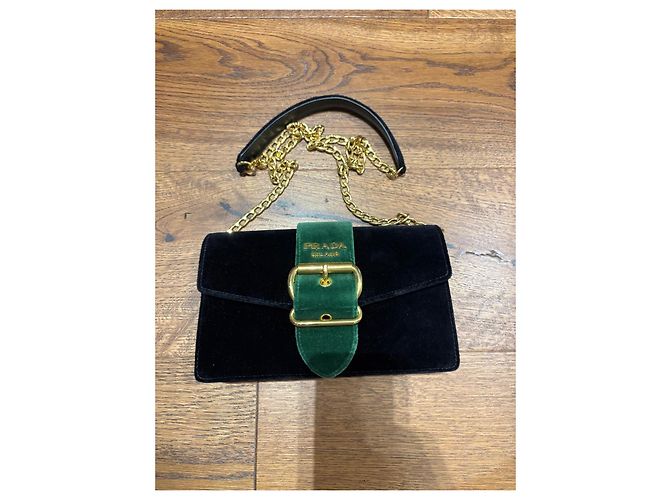 Borsa a tracolla Prada Cahier in velluto con catena Nero Verde - vista 3