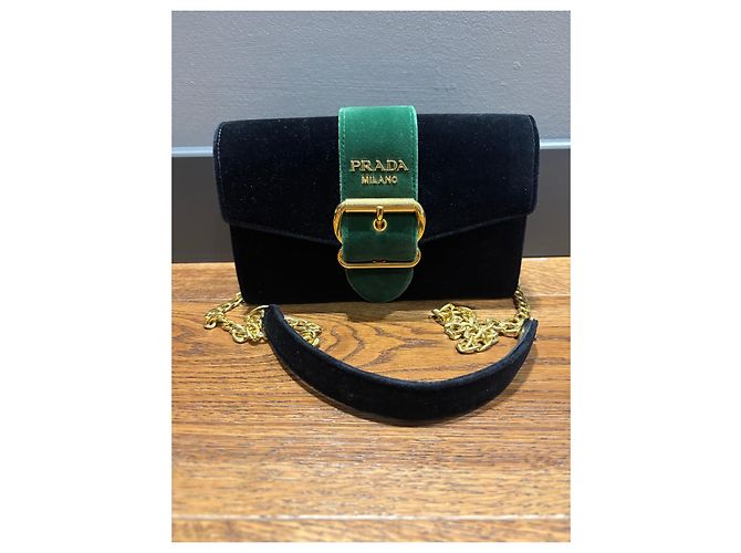 Borsa a tracolla Prada Cahier in velluto con catena Nero Verde - vista 7