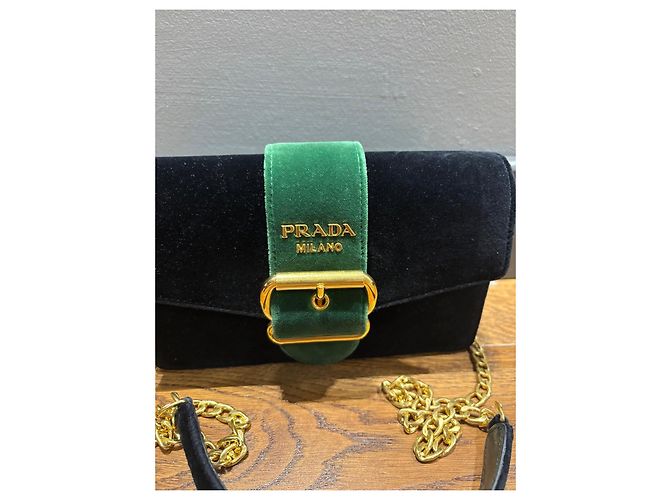 Borsa a tracolla Prada Cahier in velluto con catena Nero Verde - vista 8
