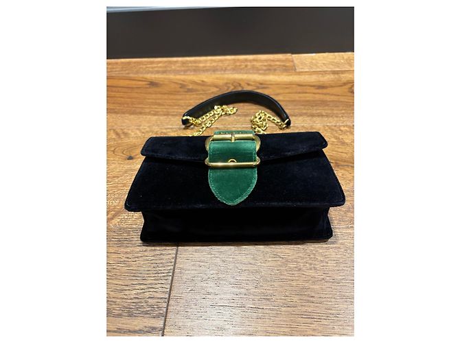 Borsa a tracolla Prada Cahier in velluto con catena Nero Verde - vista 9