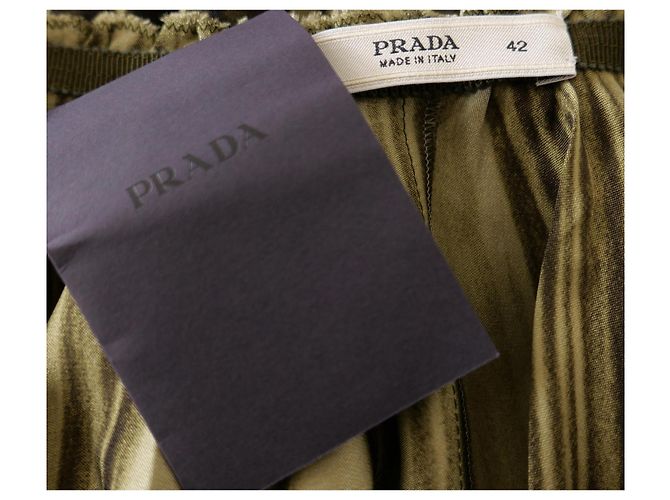 Falda de seda con estampado Trompe L’oeil Prada Otoño 2004 Verde con etiqueta IT42/UK10 - vista 10