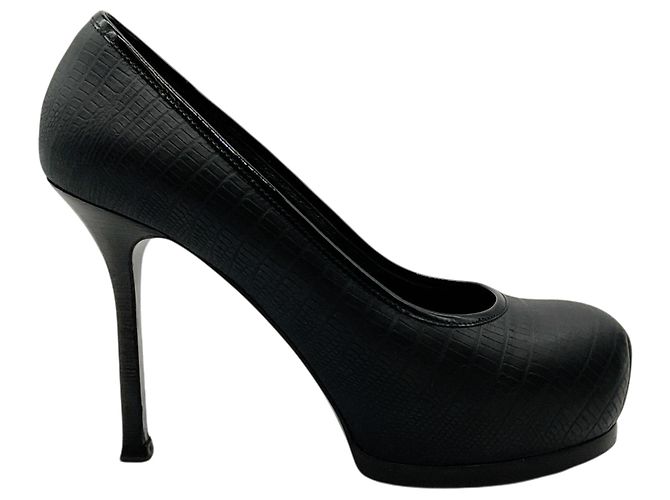 Sapatos de salto plataforma Tribtoo em couro gofrado preto Saint Laurent - vista 2