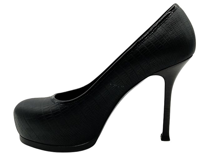 Sapatos de salto plataforma Tribtoo em couro gofrado preto Saint Laurent - vista 3