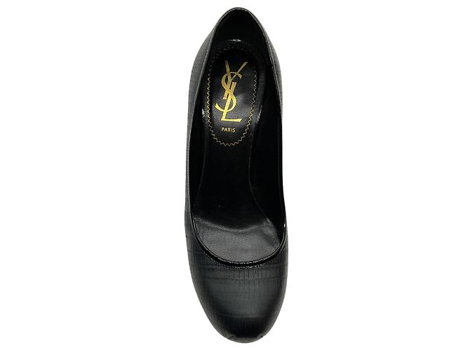 Sapatos de salto plataforma Tribtoo em couro gofrado preto Saint Laurent - vista 4