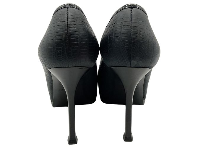 Sapatos de salto plataforma Tribtoo em couro gofrado preto Saint Laurent - vista 5