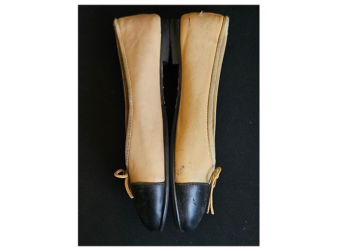Chanel Ballerine Bicolore in Pelle Nero Beige - vista 11