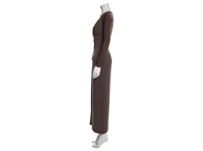 Vera Wang Vestido Maxi Drapeado de Manga Larga Marrón Castaño Gris pardo - vista 2