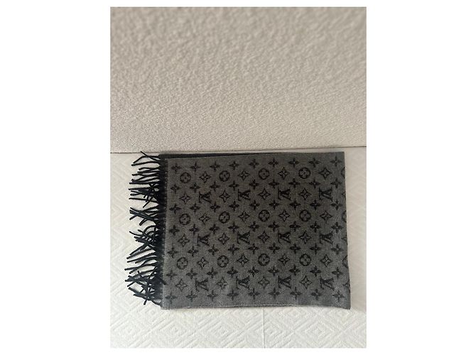 Sciarpa Louis Vuitton Monogram Gradient in Lana e Cashmere Grigio - vista 3