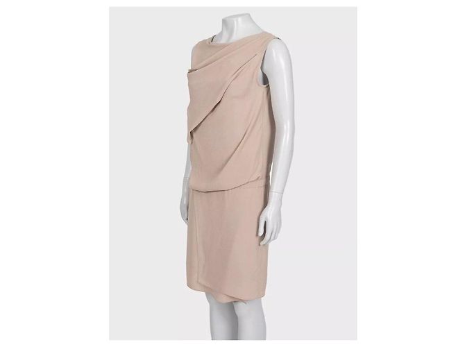 Vestido sin mangas drapeado de seda marrón Brunello Cucinelli M prepropiedad - vista 2