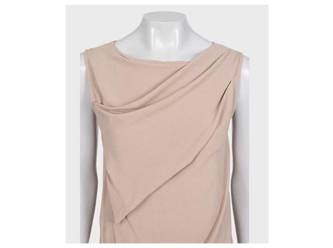 Vestido sin mangas drapeado de seda marrón Brunello Cucinelli M prepropiedad - vista 4