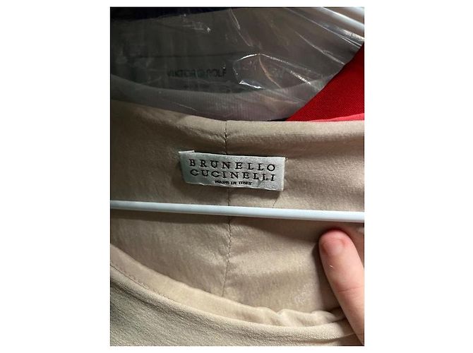 Vestido sin mangas drapeado de seda marrón Brunello Cucinelli M prepropiedad - vista 7