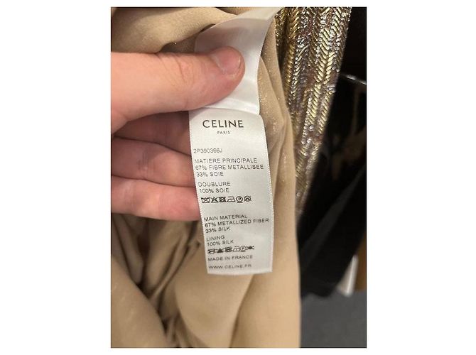 Céline Mono ajustado Celine de seda metalizada dorada NWOT EU 40/L de segunda mano - vista 4