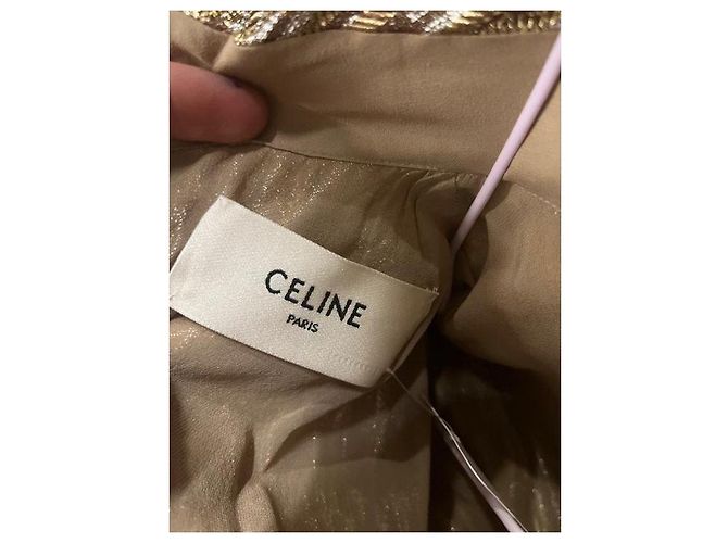Céline Mono ajustado Celine de seda metalizada dorada NWOT EU 40/L de segunda mano - vista 6
