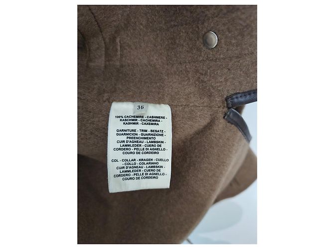 Poncho Hermès de cashmere marrón con flecos y detalles de piel Castaño - vista 3