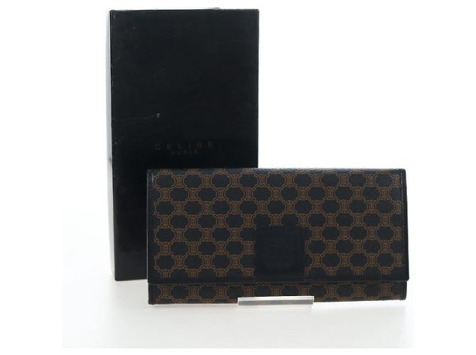 Céline CELINE Macadam Canvas Kiss Lock Long Wallet PVC Leather Black - vista 12