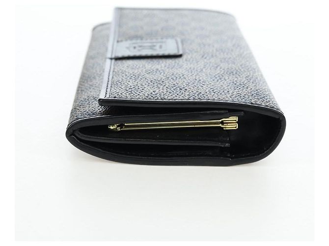 Céline CELINE Macadam Canvas Kiss Lock Long Wallet PVC Leather Black - vista 4