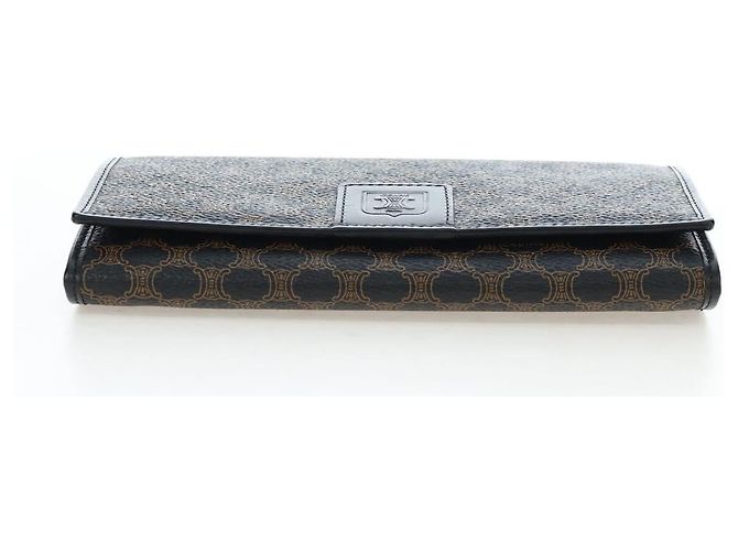 Céline CELINE Macadam Canvas Kiss Lock Long Wallet PVC Leather Black - vista 6