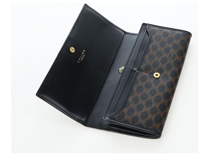 Céline CELINE Macadam Canvas Kiss Lock Long Wallet PVC Leather Black - vista 8