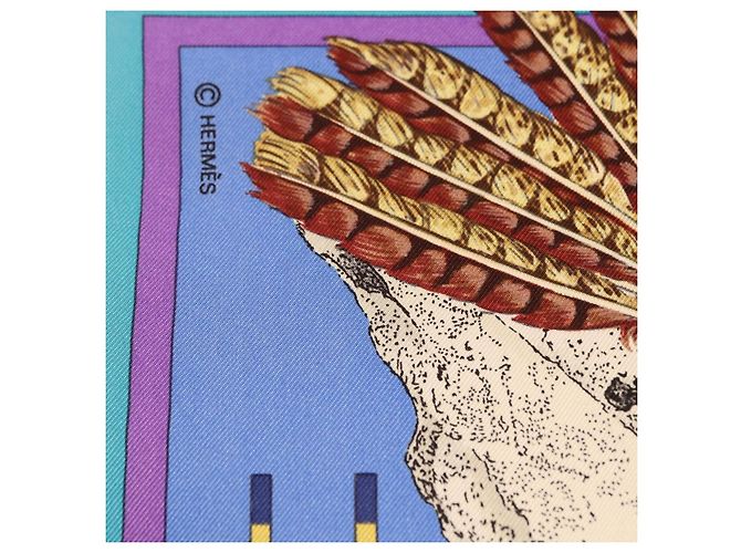 Hermès HERMES Carre 90 Scarf  PANI LA SHAR PAWNEE  Silk Blue - vista 12