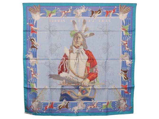 Hermès HERMES Carre 90 Scarf  PANI LA SHAR PAWNEE  Silk Blue - vista 13