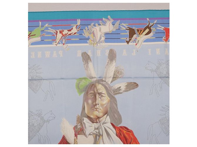 Hermès HERMES Carre 90 Scarf  PANI LA SHAR PAWNEE  Silk Blue - vista 15