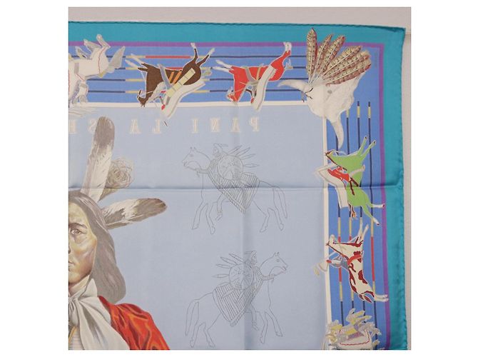 Hermès HERMES Carre 90 Scarf  PANI LA SHAR PAWNEE  Silk Blue - vista 16