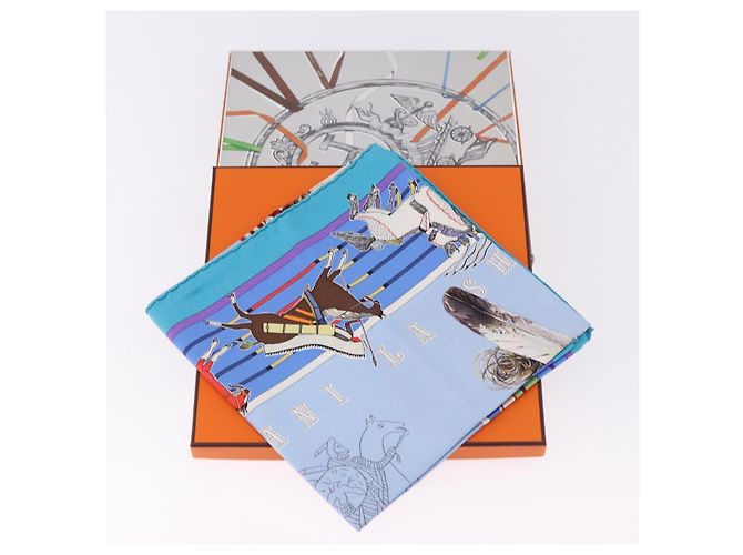 Hermès HERMES Carre 90 Scarf  PANI LA SHAR PAWNEE  Silk Blue - vista 24