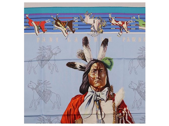 Hermès HERMES Carre 90 Scarf  PANI LA SHAR PAWNEE  Silk Blue - vista 3