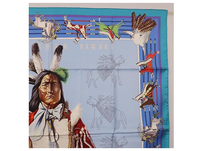 Hermès HERMES Carre 90 Scarf  PANI LA SHAR PAWNEE  Silk Blue - vista 4