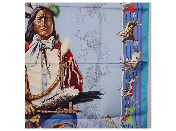 Hermès HERMES Carre 90 Scarf  PANI LA SHAR PAWNEE  Silk Blue - vista 7