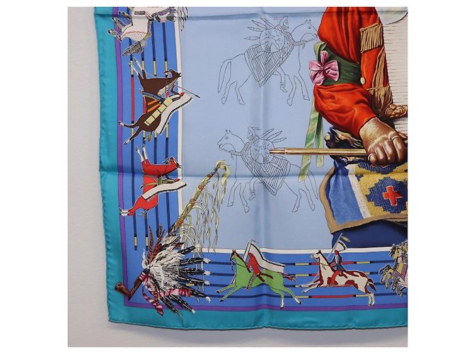 Hermès HERMES Carre 90 Scarf  PANI LA SHAR PAWNEE  Silk Blue - vista 8