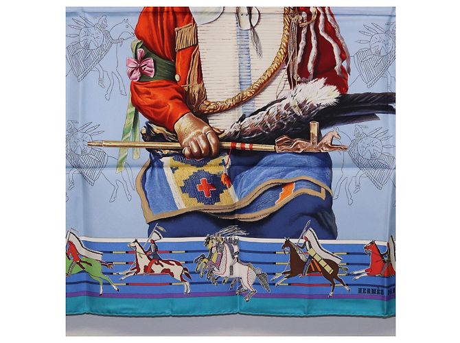 Hermès HERMES Carre 90 Scarf  PANI LA SHAR PAWNEE  Silk Blue - vista 9