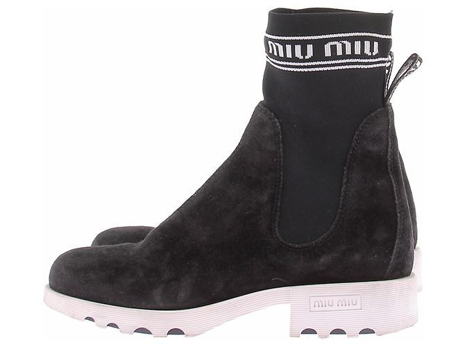 Miu Miu Stivaletti in camoscio blu navy - vista 2