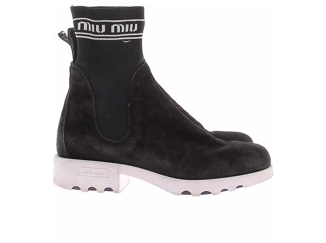 Miu Miu Stivaletti in camoscio blu navy - vista 6