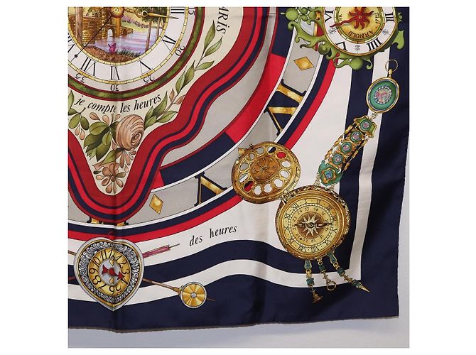 Hermès HERMES Carre 90 Scarf Parmi Les Fleursje Compte Silk Navy - vista 10