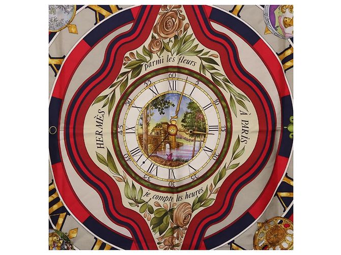 Hermès HERMES Carre 90 Scarf Parmi Les Fleursje Compte Silk Navy - vista 6