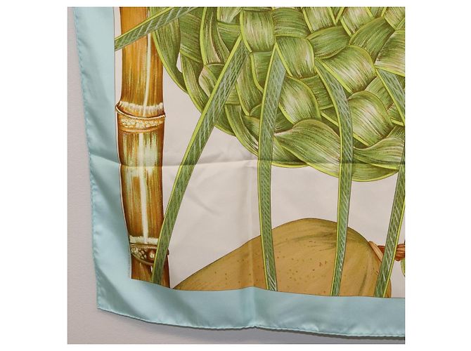 Hermès HERMES Carre 90 Scarf Jardin Creole Silk Light Blue - vista 8
