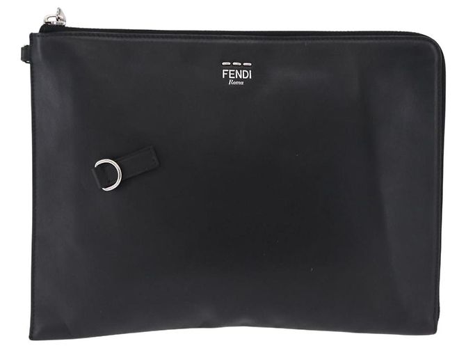 FENDI Clutch Bag Leather Black Silver 7M0225 - vista 13