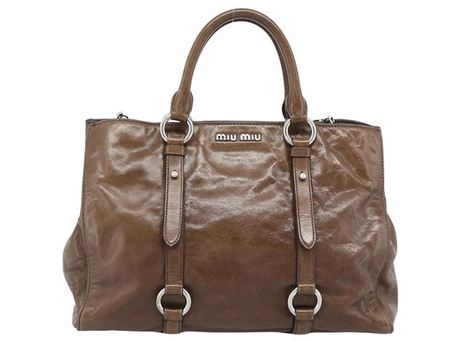 Miu Miu Hand Bag Leather 2way Brown Silver - vista 13