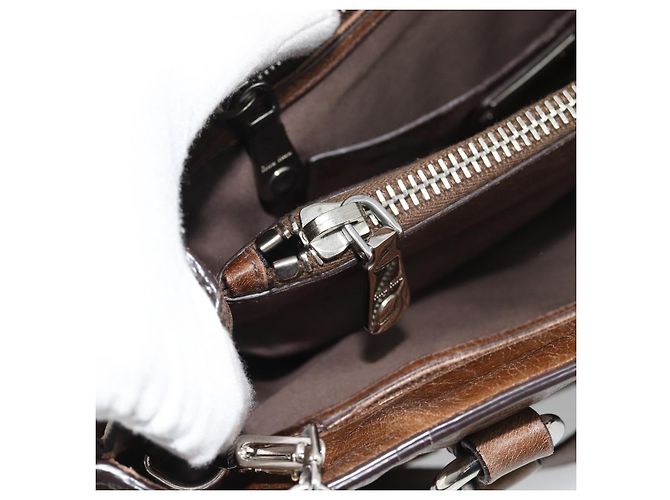 Miu Miu Hand Bag Leather 2way Brown Silver - vista 25
