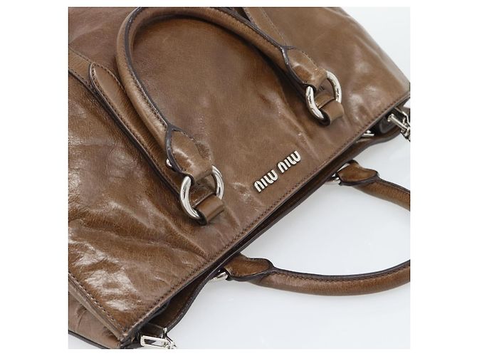 Miu Miu Hand Bag Leather 2way Brown Silver - vista 6