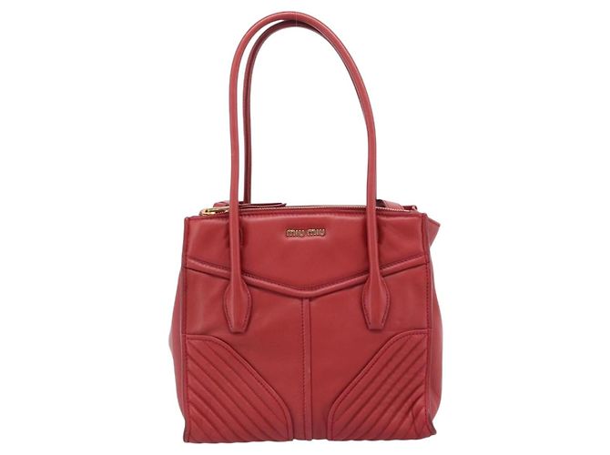 Miu Miu Tote Bag Leather 2way Red Gold Tone - vista 13